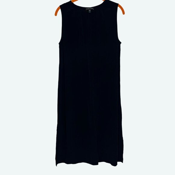 Eileen Fisher Black Tensel Blend Sleeveless Keyhole Neckline Shift Dress‎ Small - Picture 1 of 7